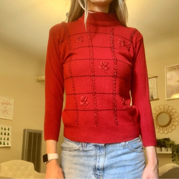 Vintage Christmas Sweater - Red Turtleneck - Picture 1 of 2